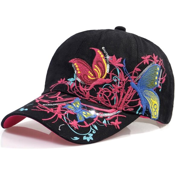 Women Black Adjustable Breathable Embroidered Sport Golf Outdoor Baseball Caps - Picture 1 of 7
